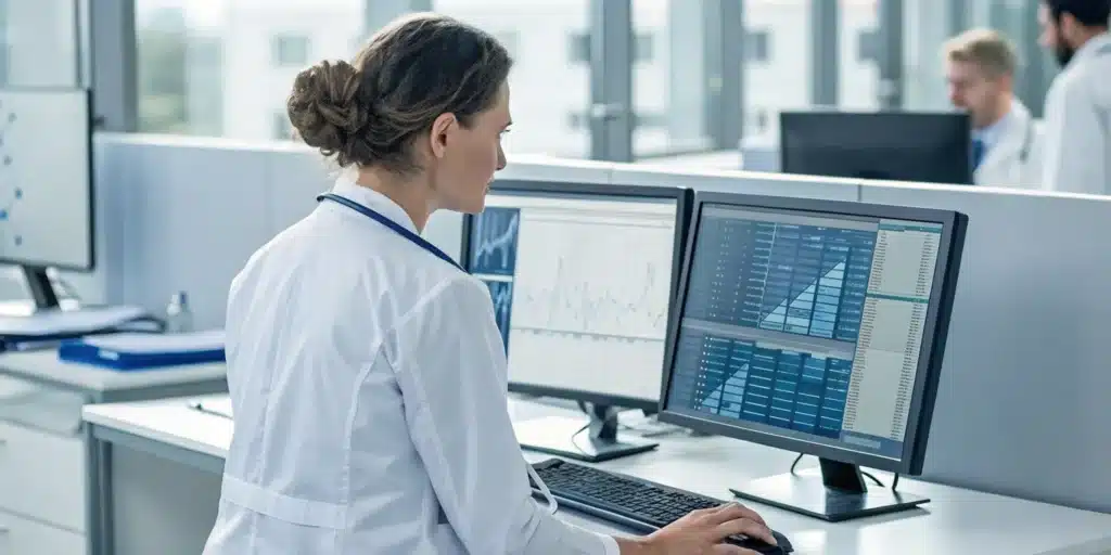A specialist provides expert support for polysomnography billing and coding at their computer.