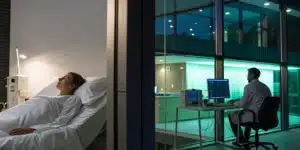 Technician monitors a patient's sleep study for revenue cycle management and denial prevention.