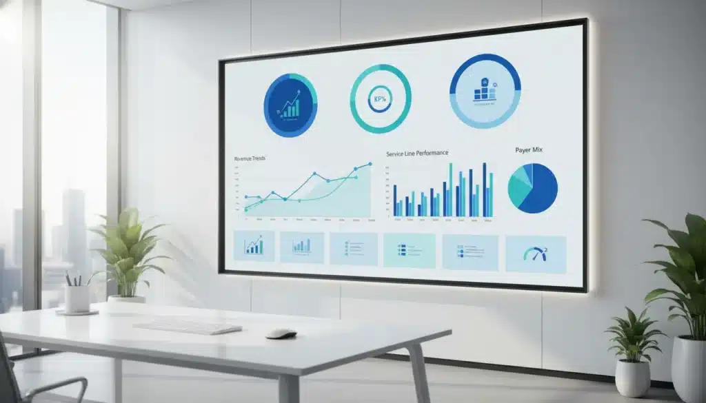 Healthcare revenue cycle analytics dashboard showing medical billing KPIs